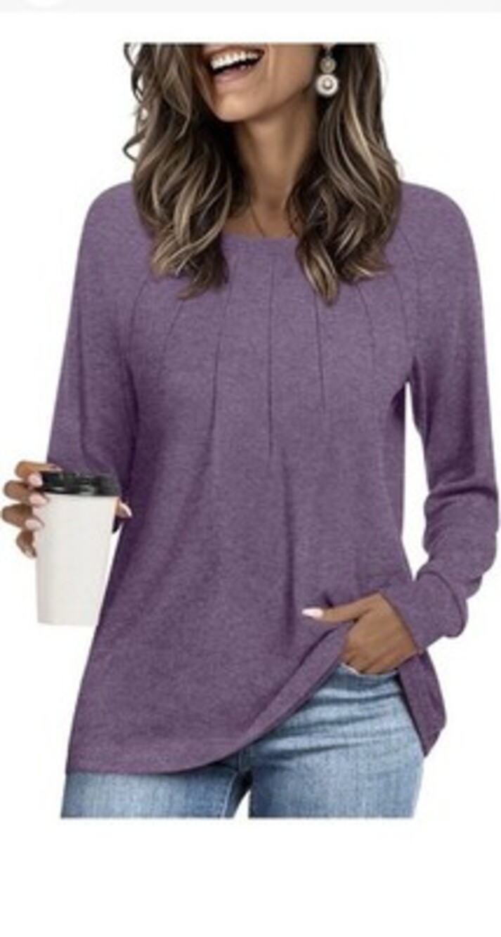 Womens Tunic Tops Casual Long Sleeve Pleated Blouse Warm Loose Dressy-SIZE 3XL